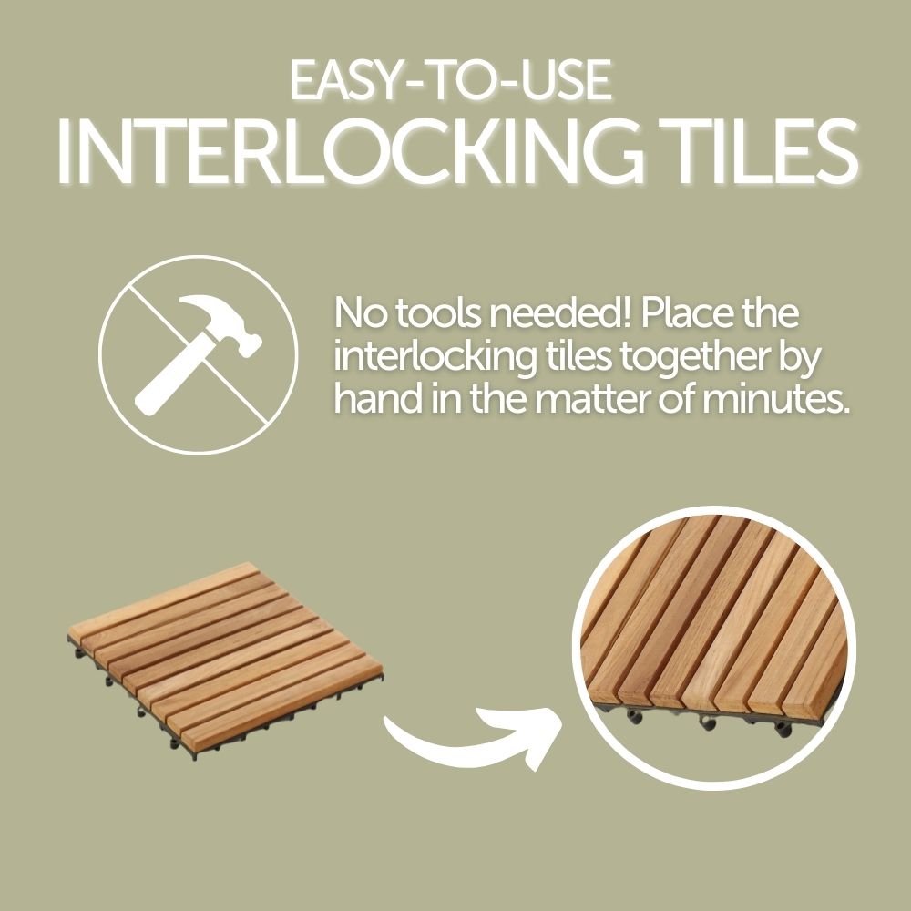 Natural Teak Outdoor Interlocking Tiles, 9 Slat (10 sq ft)