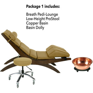 Pedicure lounge packages with lounge, table, stool, pedi bowl and dolly